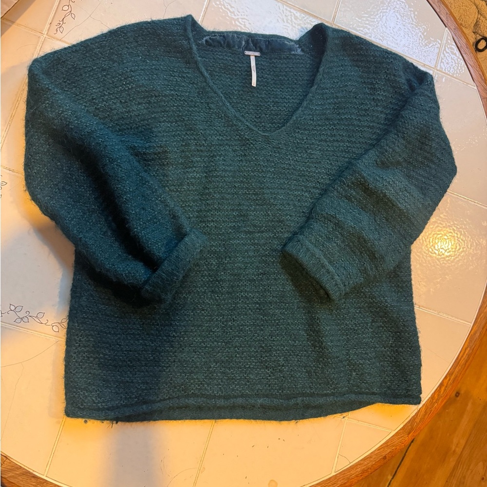 Free People All Mine V-Neck Sweater – Teal, Size Small - Picture 2 of 4